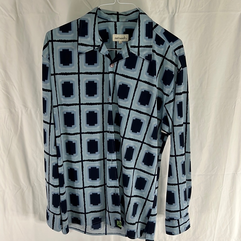 Smash blue pattern non iron wrinkle free “Nice” long sleeve Large button down